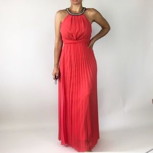 B. Darlin | Coral High Neck Pleated Formal Drs 3/4